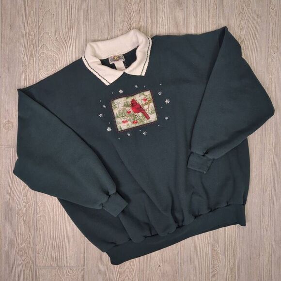 Vintage Day Breeze Women’s 2X Green Cardinal Grannycore Pullover Sweater Holiday - Picture 1 of 7